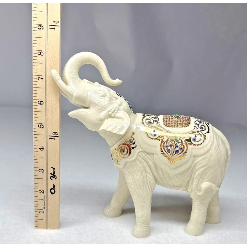 Lenox Jewels Elephant Figurine Ivory Porcelain Gold Trim Crystal Accents Large